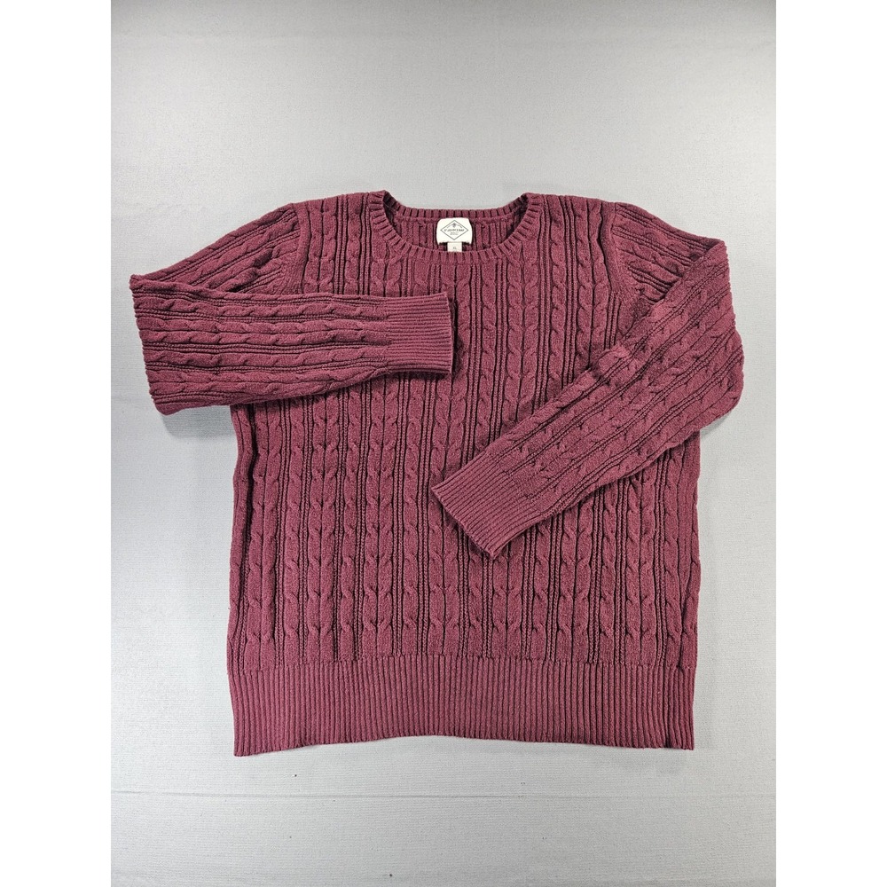St. John's Bay Burgundy Cable Knit Crewneck Sweater Preppy Pullover XL